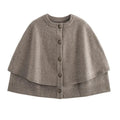 Women's grey knitted cape cardigan with buttons and ribbed trim