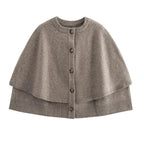 Women's grey knitted cape cardigan with buttons and ribbed trim