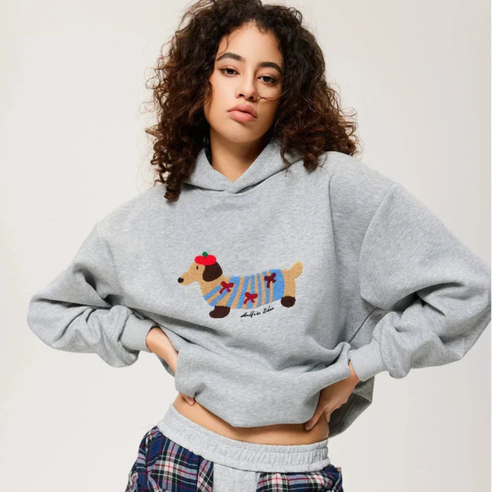 Women's hoodie with dog graphic and kangaroo pocket