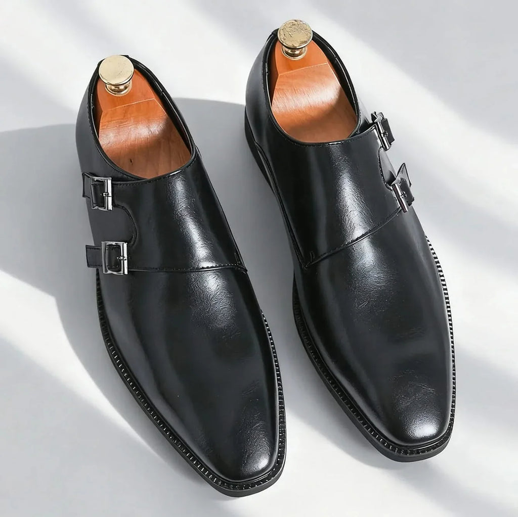 Men's double monk strap loafers with buckle fastenings