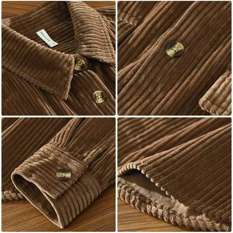 Men's long-sleeved corduroy shirt with button front and two chest pockets