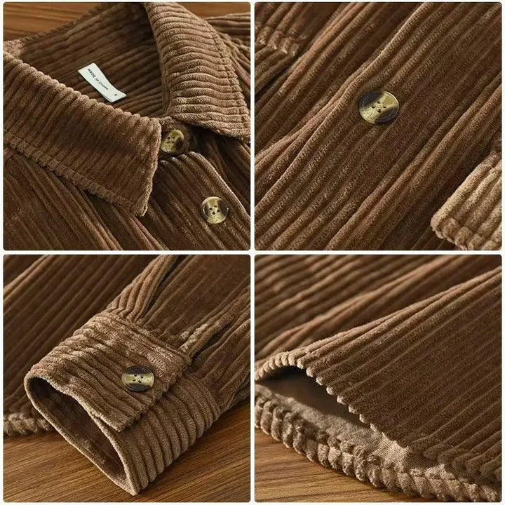 Men's long-sleeved corduroy shirt with button front and two chest pockets