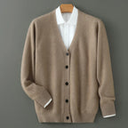 Men's V-neck button cardigan with long sleeves and ribbed trims