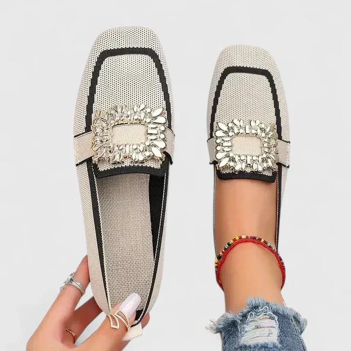 Women's square-toe loafers with embellished buckle detail