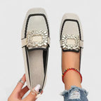 Women's square-toe loafers with embellished buckle detail