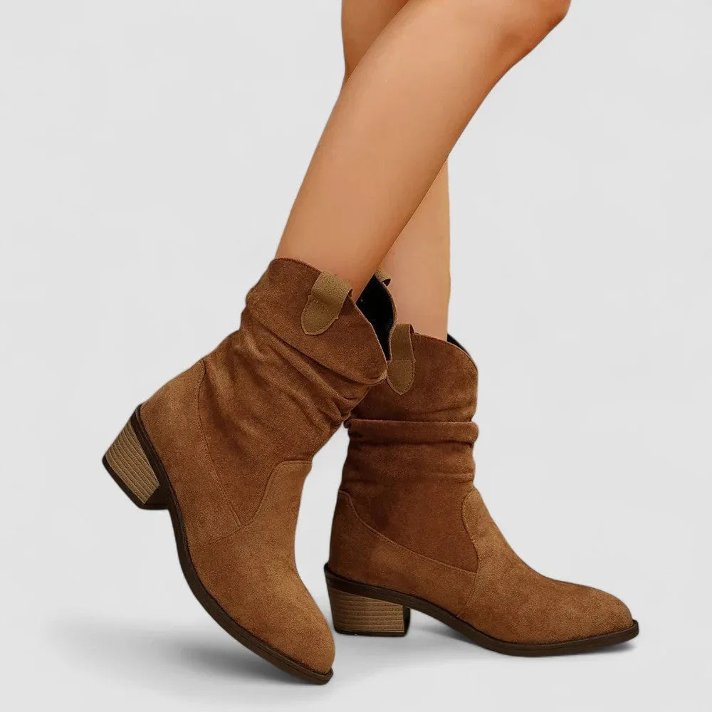Women's slouch mid-calf boots with pointed toes and block heels