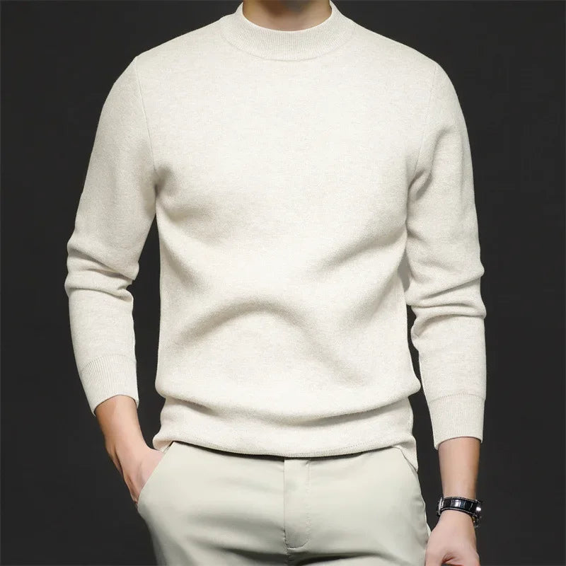 Men's long-sleeve mock neck sweater with ribbed trims
