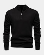 Men's long-sleeve quarter-zip jumper with ribbed mock neck and cuffs