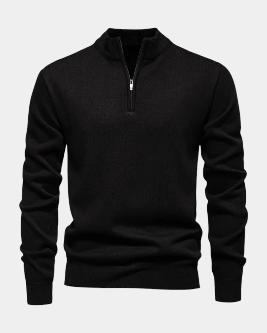 Men's long-sleeve quarter-zip jumper with ribbed mock neck and cuffs