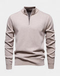 Men's long-sleeve quarter-zip jumper with ribbed mock neck and cuffs
