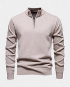 Men's long-sleeve quarter-zip jumper with ribbed mock neck and cuffs