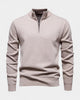 Men's long-sleeve quarter-zip jumper with ribbed mock neck and cuffs