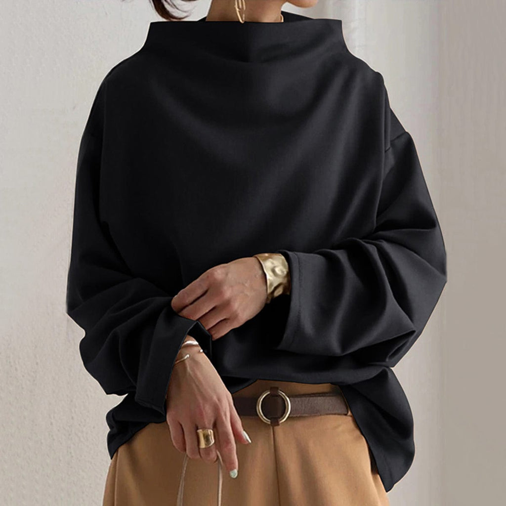 Women's plain high neck top with long sleeves and relaxed fit
