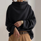 Women's plain high neck top with long sleeves and relaxed fit