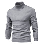 Men's long-sleeve turtleneck sweater with ribbed collar, cuffs and hem