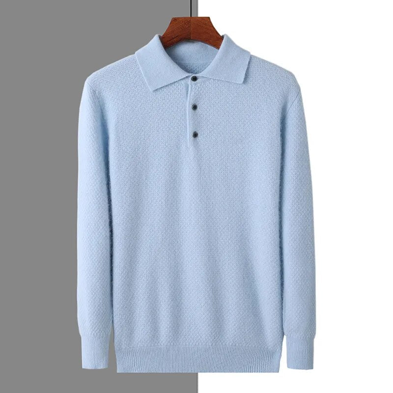 Men's textured polo sweater with collar and button placket