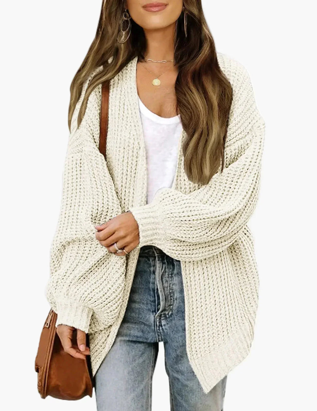 Women's oversized open front knit cardigan with long sleeves