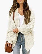 Women's oversized open front knit cardigan with long sleeves