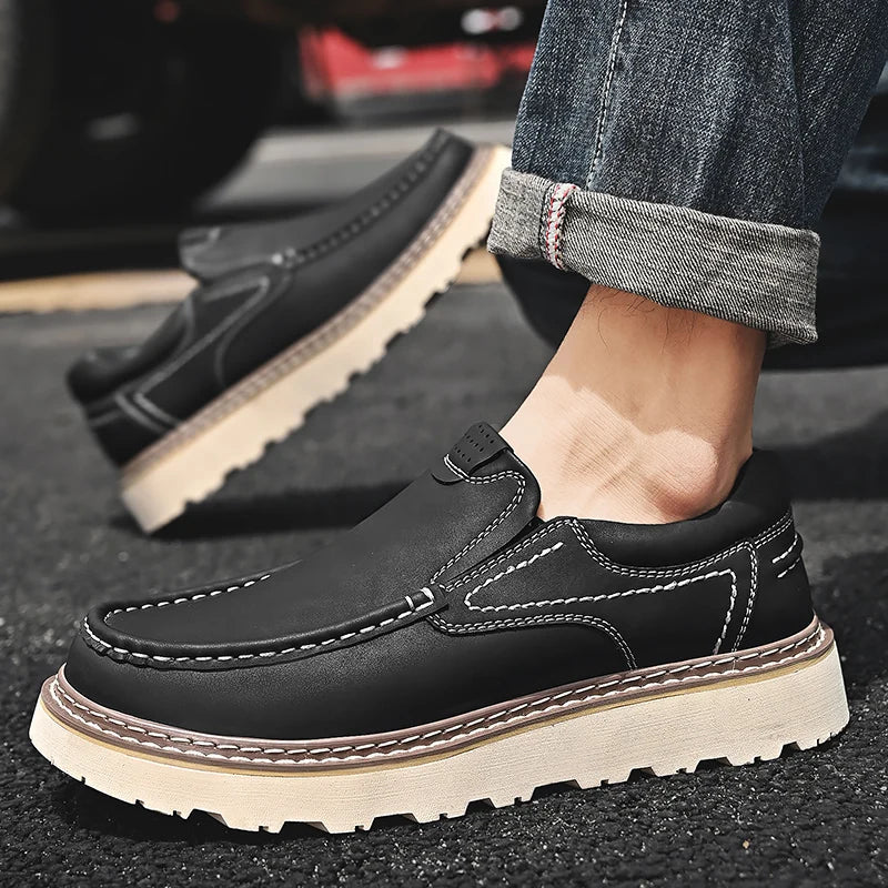 Women's leather moc toe loafers with lug soles