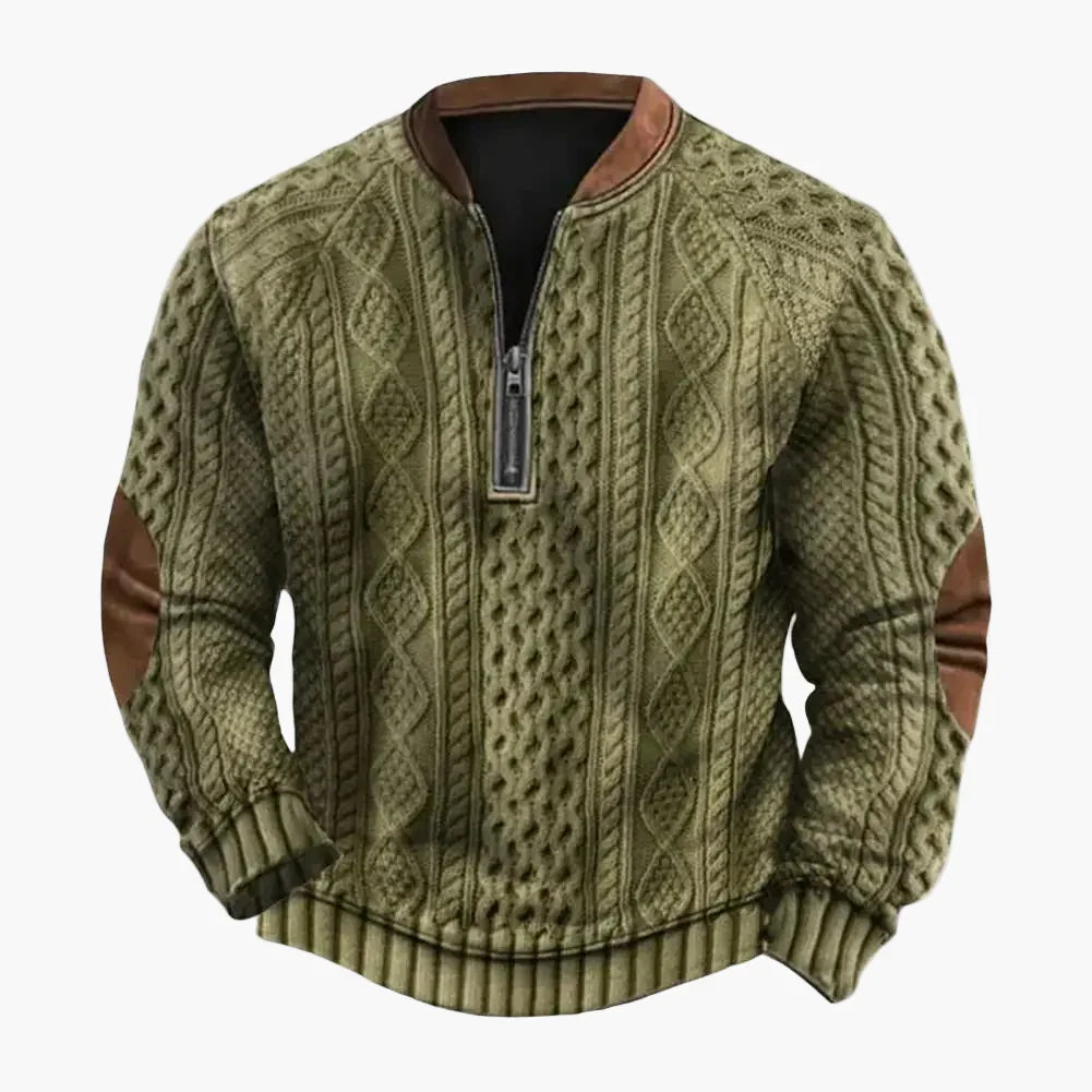 Men's textured quarter-zip sweater with stand collar
