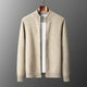 Men's long-sleeve zip-up cardigan with ribbed mock neck and trims