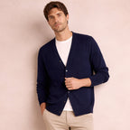 Men's V-neck button cardigan with long sleeves and front patch pockets