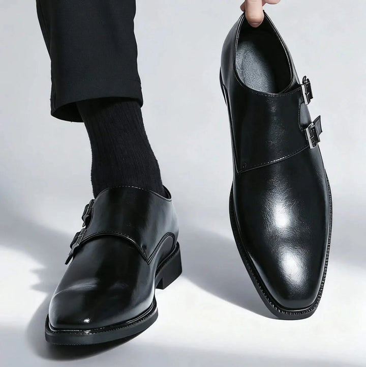 Men's double monk strap loafers with buckle fastenings