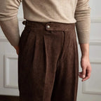 Women's pleated wide-leg corduroy trousers with high waist