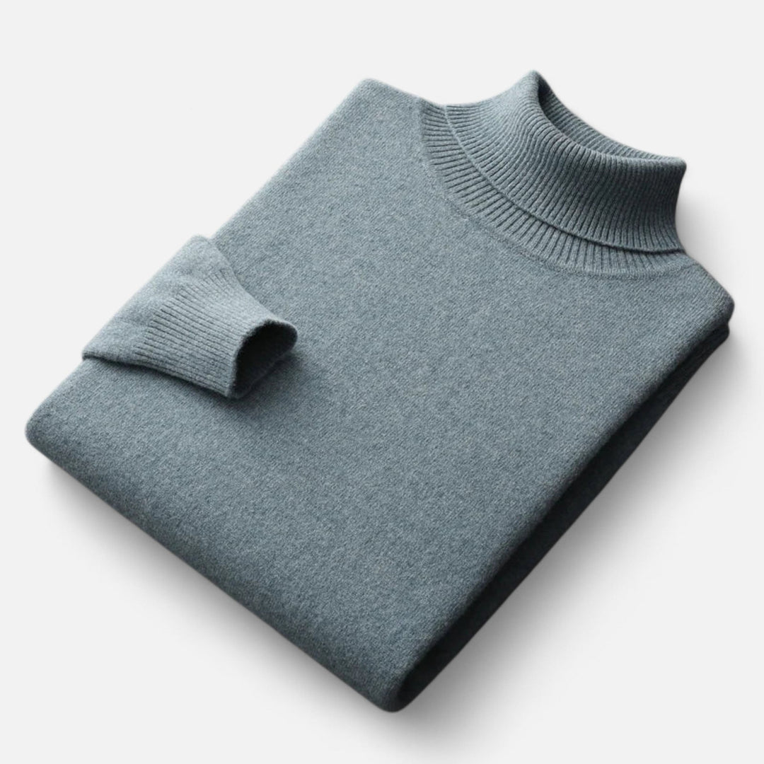 Plain men's roll neck sweater with ribbed trims