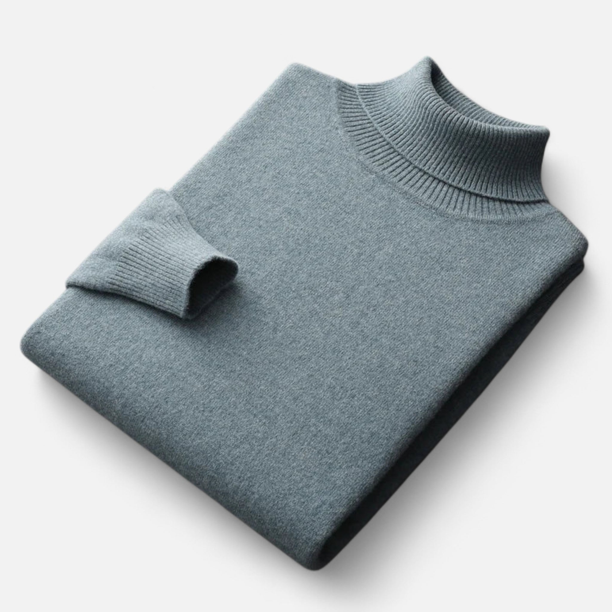 Plain men's roll neck sweater with ribbed trims