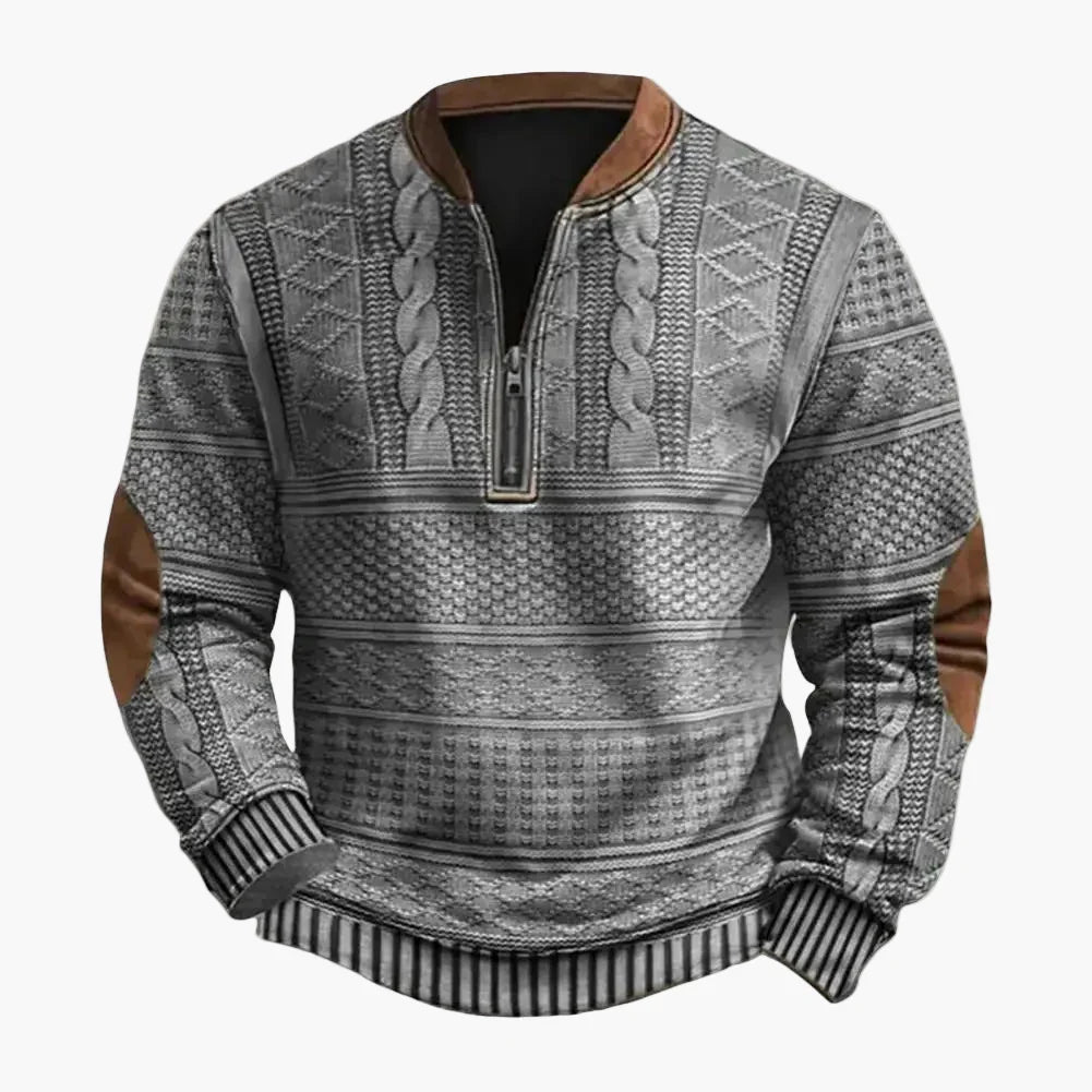 Men's textured quarter-zip sweater with stand collar