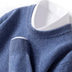 Men's fine-knit crew-neck jumper with long sleeves and ribbed trims
