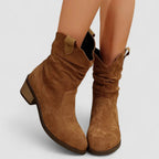 Women's slouch mid-calf boots with pointed toes and block heels