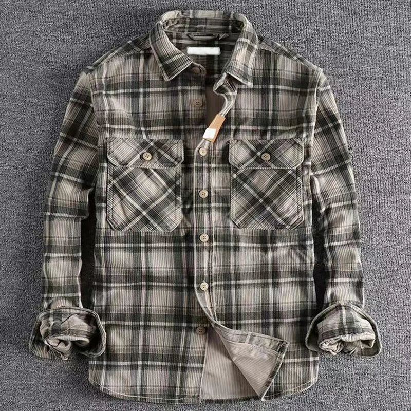 Men's checked long-sleeve shirt with two chest pockets