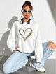 Women's crew-neck sweatshirt with leopard heart graphic and long sleeves