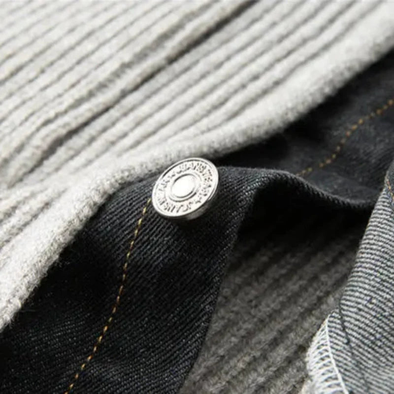Men's ribbed button front jacket with shirt collar and patch pockets