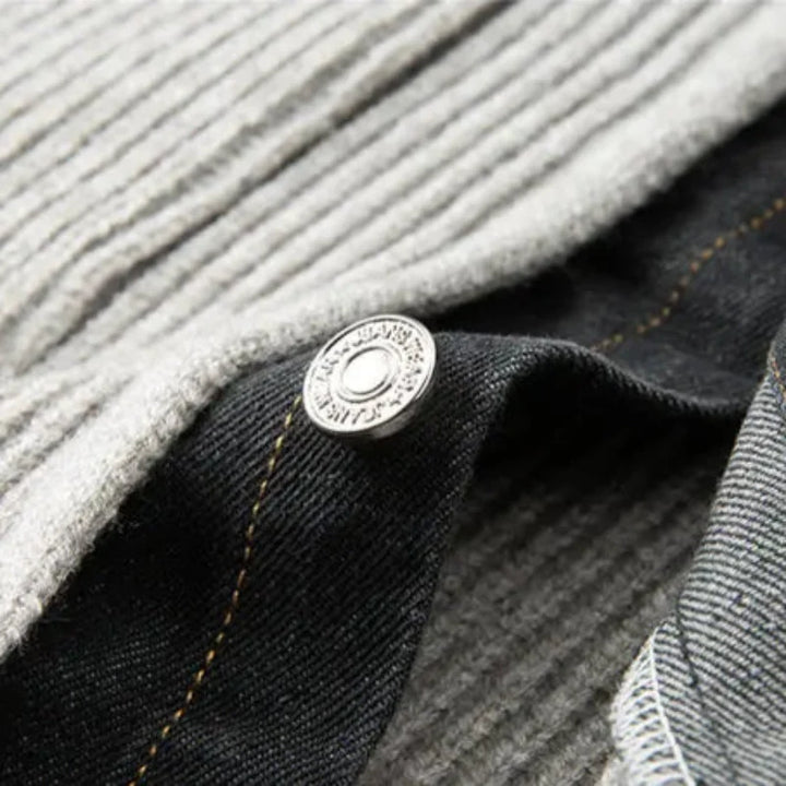 Men's ribbed button front jacket with shirt collar and patch pockets