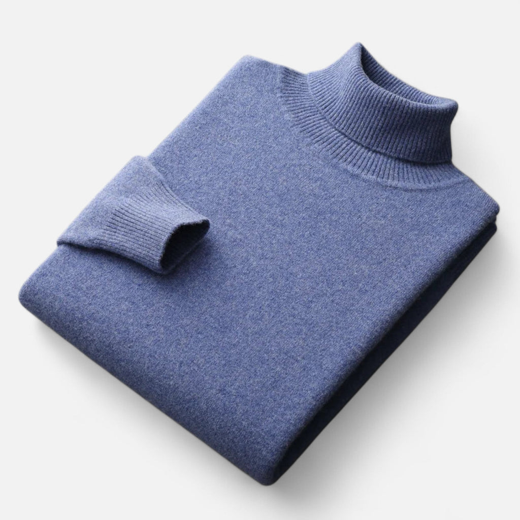 Plain men's roll neck sweater with ribbed trims