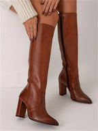 Women's knee-high pointed toe heeled boots