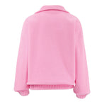 Women's pink textured pullover with stand collar and quarter-zip front