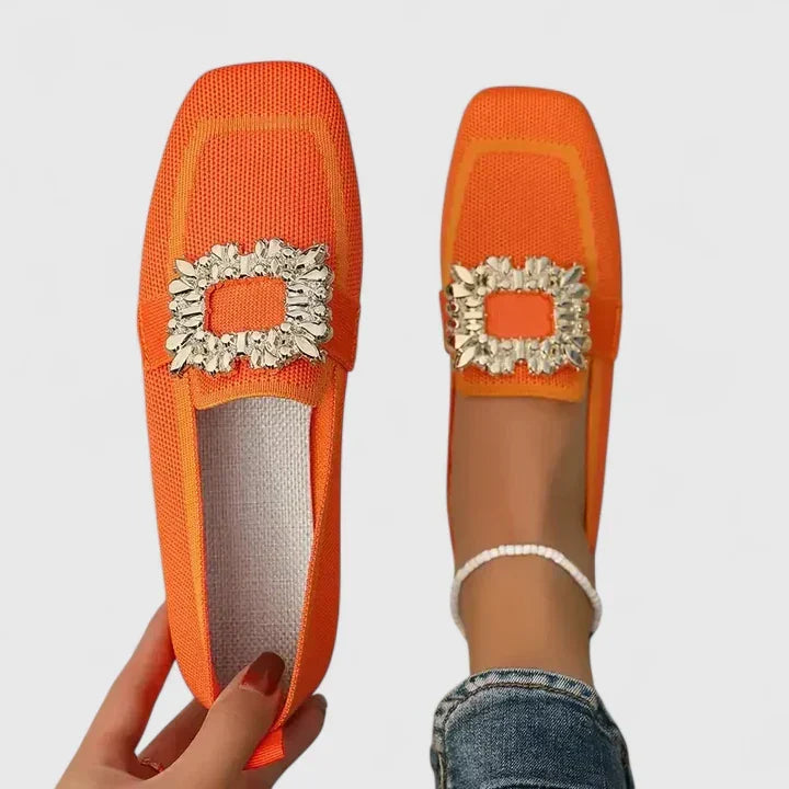Women's square-toe loafers with embellished buckle detail