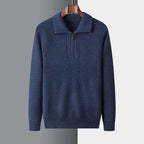 Men's plain quarter zip sweater with knitted collar and ribbed trims