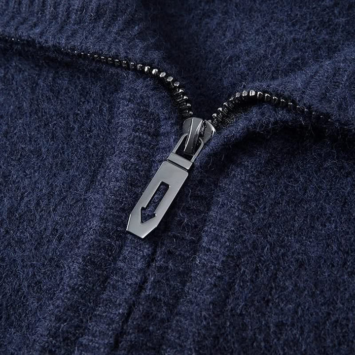 Men's plain quarter zip sweater with knitted collar and ribbed trims