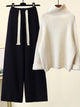 Women's ribbed knit set with turtleneck sweater and wide-leg trousers