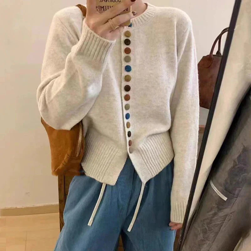 Women's cardigan with long sleeves and multicolor front buttons