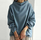 Women's plain high neck top with long sleeves and relaxed fit