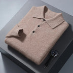 Men's textured polo sweater with collar and button placket