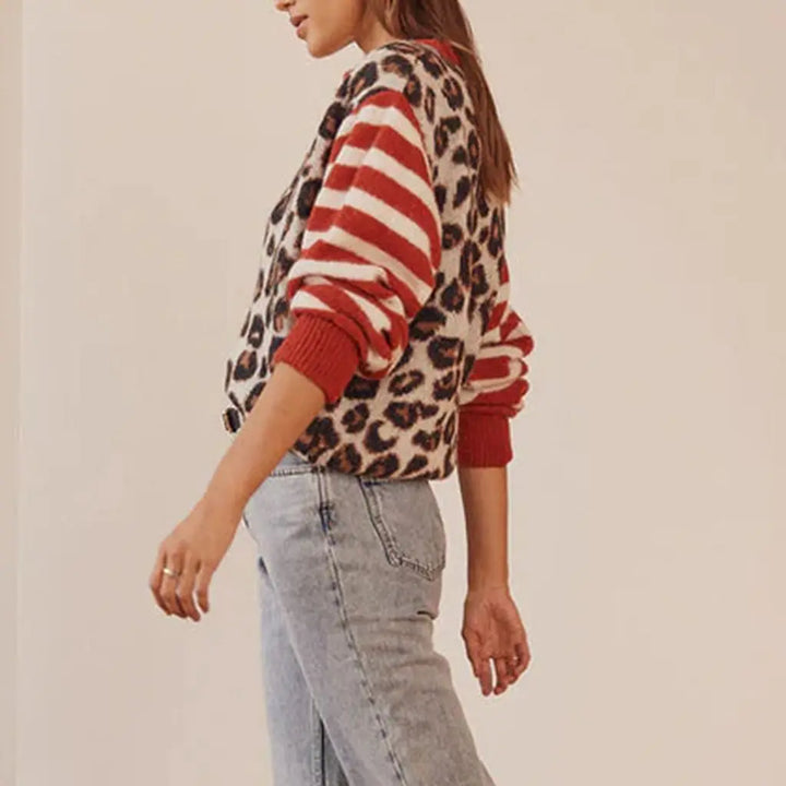 Women's leopard pattern cardigan with long sleeves and button front