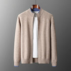 Men's mock neck zip cardigan with ribbed trim