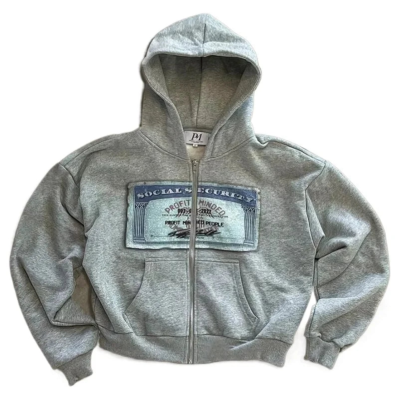 Graphic hooded zip sweatshirt with front pocket